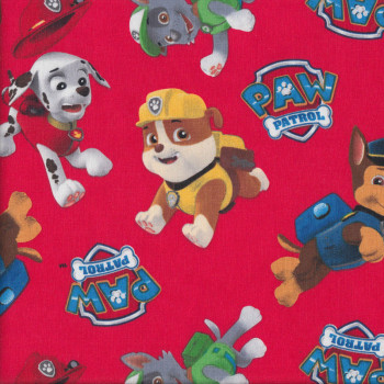 Paw Patrol  on Red Chase Marshall Rubble Quilting Fabric