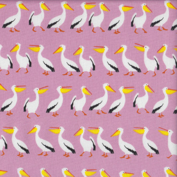 Pelicans on Pink Australian Animal Bird Fabric