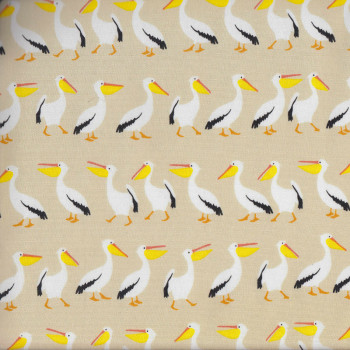 Pelicans on Tan Australian Animal Bird Fabric