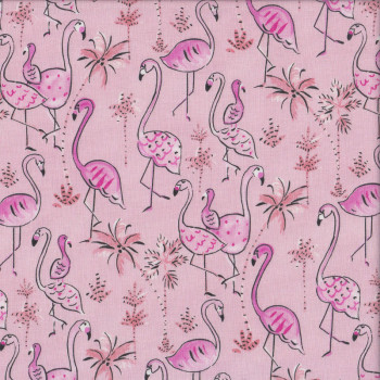 Pink Flamingos on Pink Haute Zahara Palm Trees Quilting Fabric