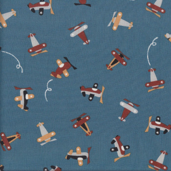 Cute Planes on Dark Blue Grey Kids Boys Quilting Fabric