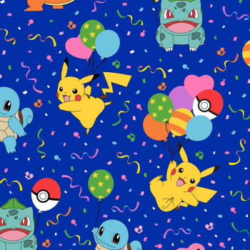 Pokemon Confetti on Cobalt Blue Pikachu Licensed Quilting Fabric