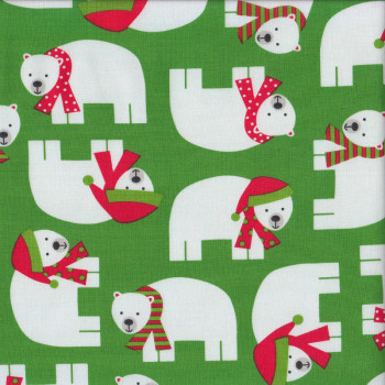 Polar Bears on Green Quilting Fabric