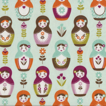 Russian Dolls Green Quilting Fabric