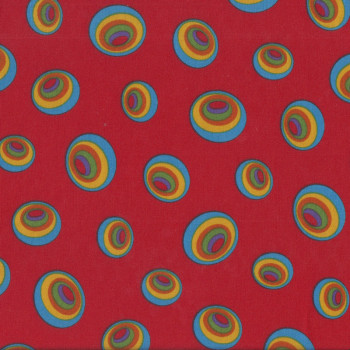 Dr Seuss Oh The Places You'll Go Bright Circles on Red Kids Quilting Fabric
