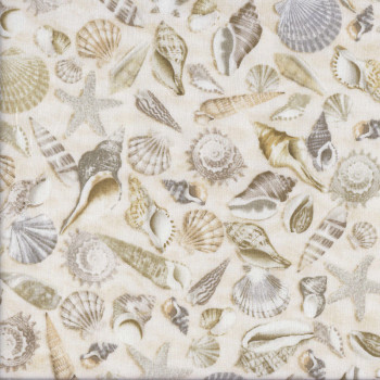 Sea Shells on Cream Beach Sand Landscape Quilting Fabric