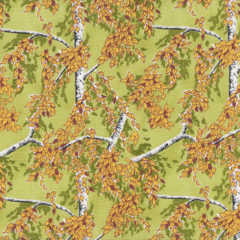 Silver Birch Trees with Leaves Landscape Nature Quilting Fabric