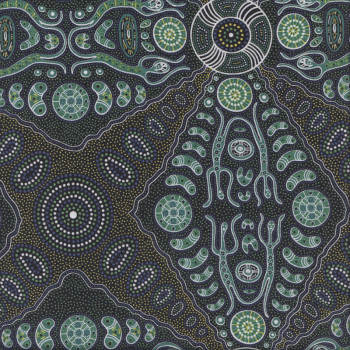 Australian Indigenous Aboriginal Spirit People Green By Denise Doolan Quilt Fabric