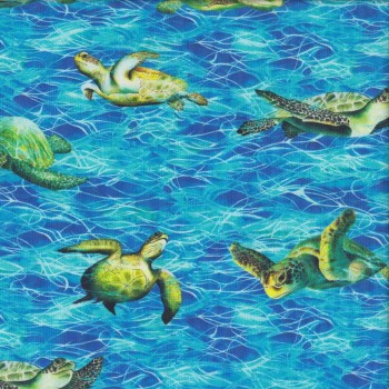 Green Turtles in Ocean Coral Canyon Quilting Fabric