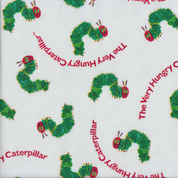 Caterpillars with Red Faces on White Quilting Fabric