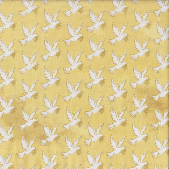 White Doves on Golden Yellow Quilting Fabric