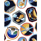 Space Shuttles Planets Satellites on White Space Race Boys EXTRA WIDE Quilting Fabric