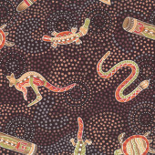 Australian Aboriginal Gooloo on Black Quilt Fabric