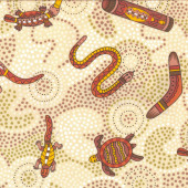 Australian Aboriginal Gooloo on Beige Quilt Fabric