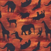 African Safari Lion Elephant Giraffe Animal Silhouettes Quilting Fabric