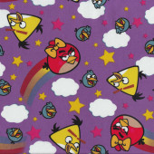 Angry Birds on Purple Rainbows and Clouds Licensed Quilt Fabric