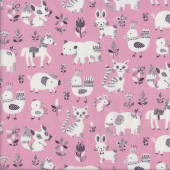 Cute Animals on Pink Quilting Fabric
