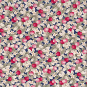 Apples Flowers and Leaves on Navy Fruit Quilting Fabric