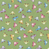 Cute Cars on Pastel Green Baby Talk Kids Quilting Fabric