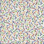 Colourful Golf Tees on White Back Nine Sports Quilting Fabric