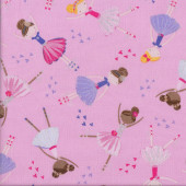 Ballerinas on Pink Quilting Fabric Remnant 45cm x 112cm 