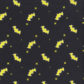 Yellow Batman Symbols on Black DC Comics Licensed Quilting Fabric