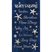 Beach Dreams Words Sunshine Ocean Waves Quilting Fabric Panel