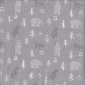 Cute Foxes Bears Trees on Grey Quilting Fabric