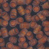 Beer Barrels Ale Lager Alcohol Mens on Black Quilting Fabric