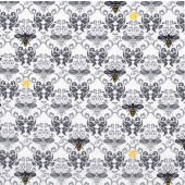 Bees Honeycomb Dark Grey Damask on White Quilting Fabric