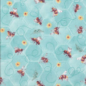 Bees and Sunflowers on Blue Bee Hive Pattern Sunflower Sweet Quilting Fabric