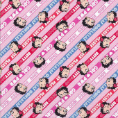Betty Boop Girl Power Colourful Stripes on Pink Quilting Fabric 