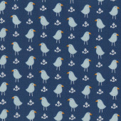 Little Birds and Anchors on Dark Blue Ahoy Matey Quilting Fabric