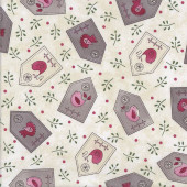 Birdhouses Birds of a Feather on Beige Quilting Fabric