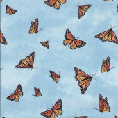 Monarch Butterflies on Blue Sky Blue Bonnet Breeze Insect Quilting Fabric