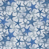 Blue Starfish on White Beach Nature Landscape Quilting Fabric