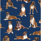 Boxer Dogs on Navy Boxers Quilting Fabric