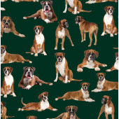 Boxer Dogs on Green Boxers Quilting Fabric 