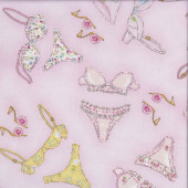 Pretty Bras Knickers Underwear Lingerie on Pink Girls Quilting Fabric