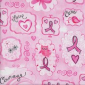 Pink Ribbon Breast Cancer Cure Believe Courage on Pink Quilting Fabric