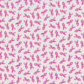 Breast Cancer Awareness Pink Ribbon on White Quilting Fabric