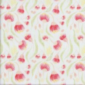 Bush Gum Leaves Blossom Flowers on White Quilting Fabric