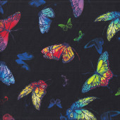 Colourful Butterflies Whirlwind on Black Quilting Fabric