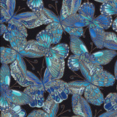 Pretty Butterflies on Black with Metallic Gold Quilting Fabric