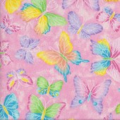 Pretty Butterflies on Pink Sparkly Silver Metallic Girls Quilting Fabric
