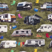 Caravans and RV on Grass Quilting Fabric Remnant 45cm x 112cm 