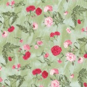 Red Pink Carnations on Green Flowers Floral Quilting Fabric