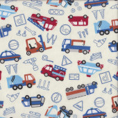Vehicles Fire Trucks Diggers Tools on Cream Boys Quilting Fabric