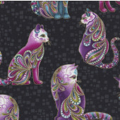 Cat-i-tude Artist-o Cats with Metalllic Gold on Black Catitude Quilting Fabric
