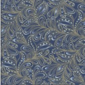 Cat-i-tude Feather Paisley Blue Metallic Gold Catitude Quilting Fabric
